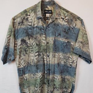 Java Lava Shirt Mens XL Blue Hawaiian Art Abstract Tropical Cotton Button Up